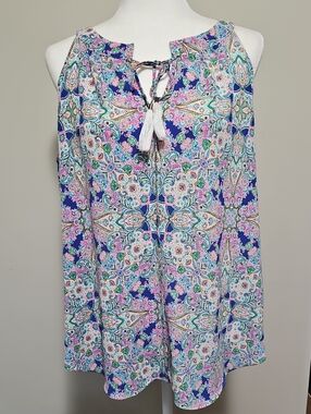 Rose & Olive Pink, Blue, Green Paisley Print Blouse